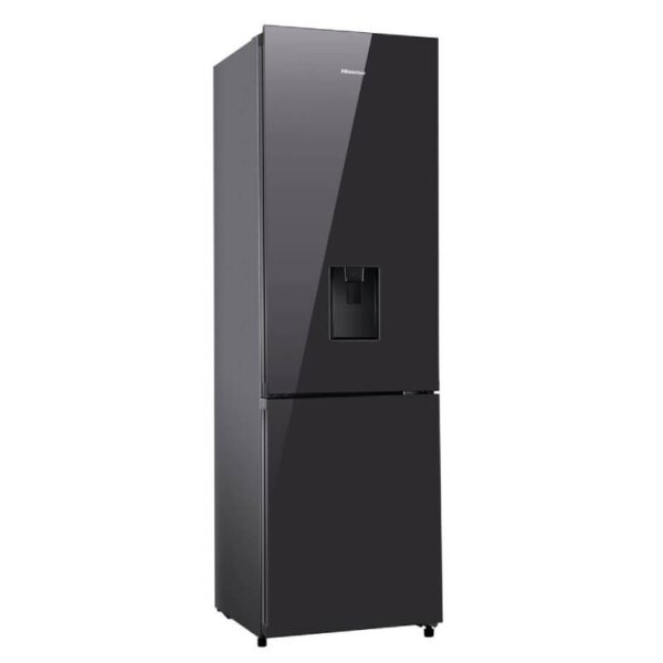 Hisense Refrigerator 263L Water Dispenser, Bottom Freezer, Defrost Cooling, A+ Energy Class, Recessed Handle, Big Guard, Led Light, Tempered Glass Black Mirror H370Bmib-Wd