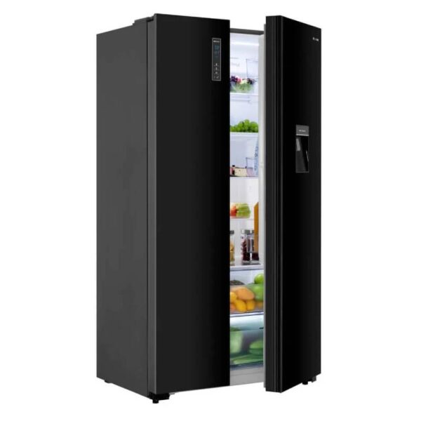 Hisense Refrigerator 504L Side By Side Door, Water Dispenser, Led Touch, Black Glass H670Smib-Wd
