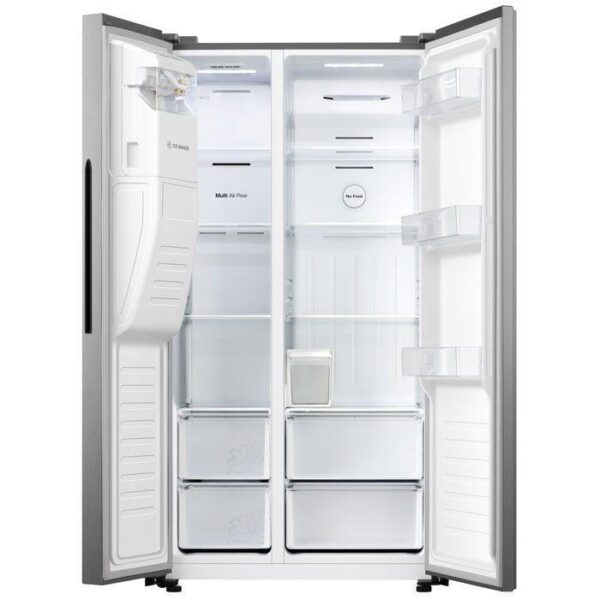 Hisense Refrigerator 474L Side By Side Door, Water Dispenser, Ice Maker, No Frost, Multi Airflow, Touch Electronic Control, Led Lighting, Water Tank, Super Freeze, Stainless Steel H690Ss-Idl
