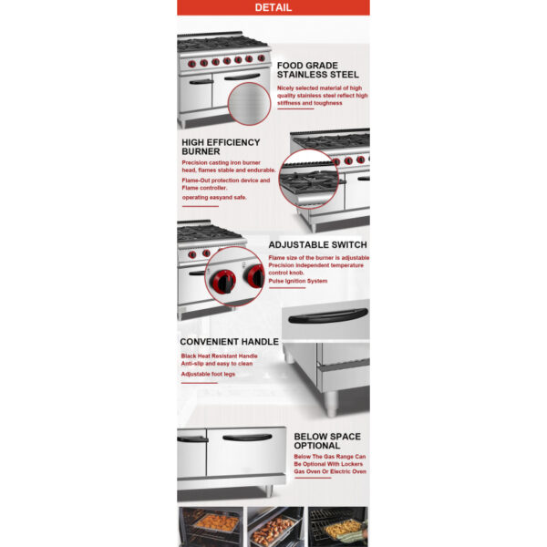 Generic Commercial Freestanding Cooker Gas Range Stove Stand Type With Oven 6 Head