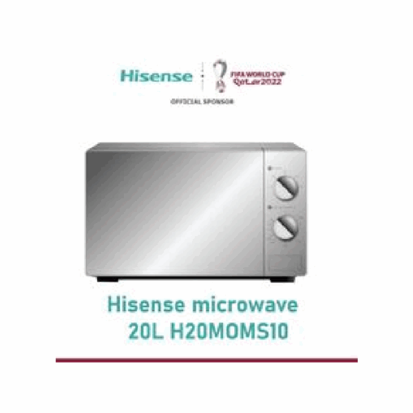 Hisense Microwave 20L 700W Solo Manual, 6 Power Levels, Push Button, Defrost, Cooking Timer, Durable Door, 360° Rotating Plate, Mirror H20Moms10