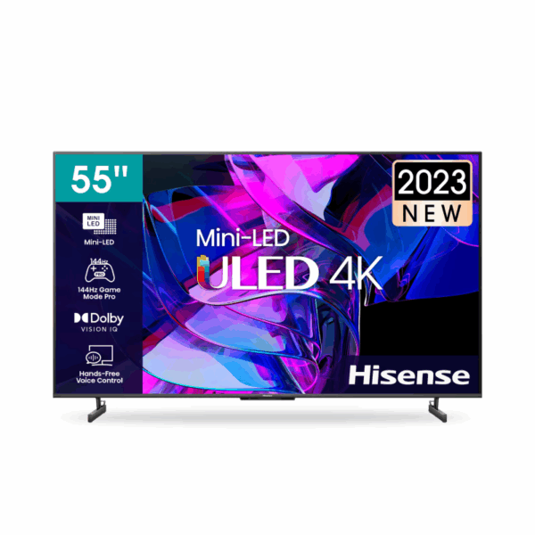 Hisense 55&Quot; Smart Mini 4K Uled Tv, 144Hz Game Mode Pro, Hdr10+, Dolby Vision Iq, Multi-Channel Surround 2.1, Hands-Free Voice Control 55U7K