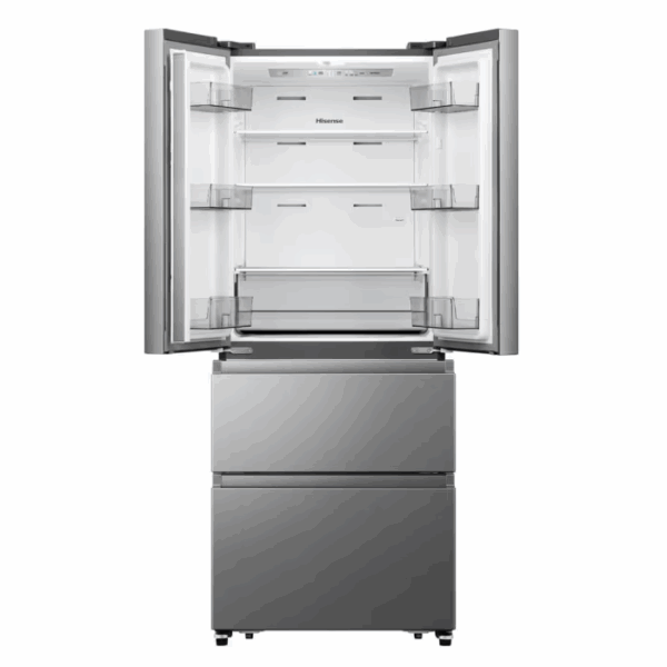 Hisense Refrigerator 380L, French Door, Total No Frost, Multi Airflow, Metal Glide Drawer, Soft Led Lighting, Electronic Touch Control, Inox H530Fi