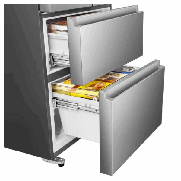 Hisense Refrigerator 380L, French Door, Total No Frost, Multi Airflow, Metal Glide Drawer, Soft Led Lighting, Electronic Touch Control, Inox H530Fi