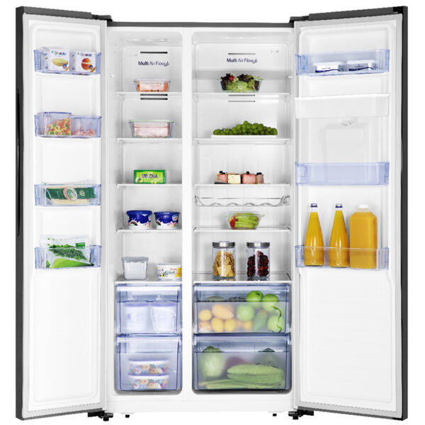 Hisense Refrigerator 504L Side By Side Door, Water Dispenser, Led Touch, Black Glass H670Smib-Wd