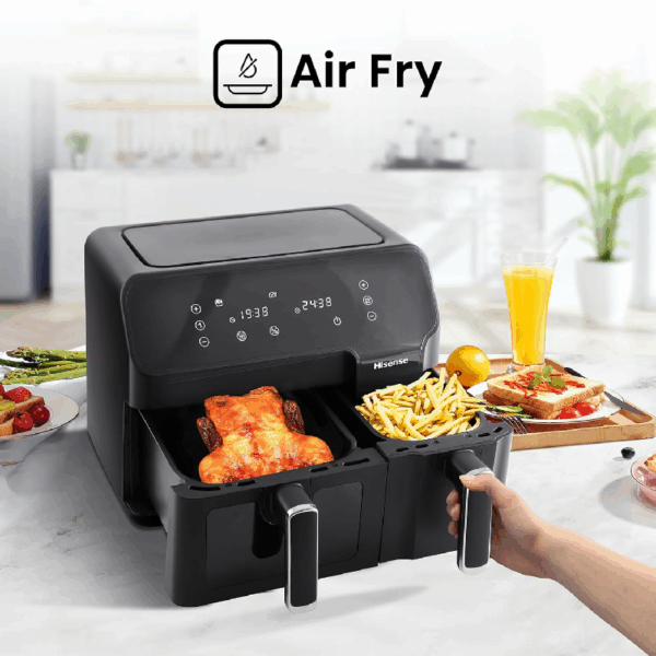 Hisense Dual Air Fryer 8.6L With Led Touch Control Panel, Two Cooking Basket 5.3L &Amp; 3.3L, Black H09Afbk2S5