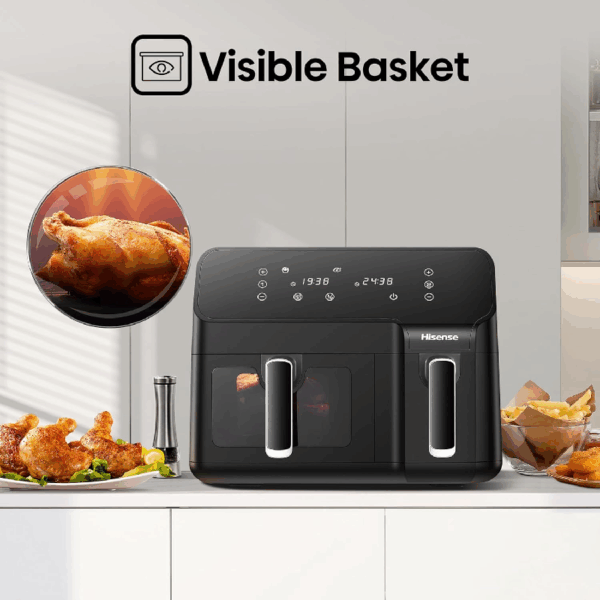 Hisense Dual Air Fryer 8.6L With Led Touch Control Panel, Two Cooking Basket 5.3L &Amp; 3.3L, Black H09Afbk2S5