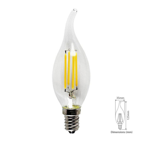 Tronic 4 Watts Candle Tail Filament Led Warm White E14 (Small Screw) Bulb