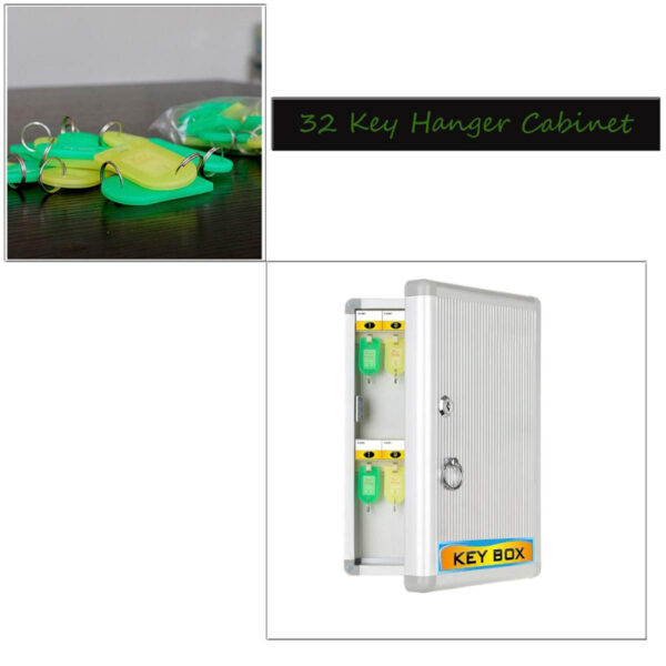 Defelom Key Box Aluminium Cabinet With Key Lock 32 Keys (Keychains Not Included)