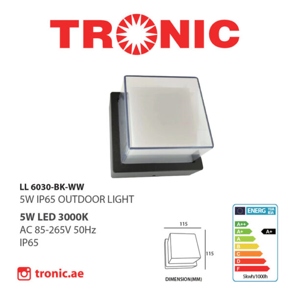 Tronic Black Led Wall Light Square
