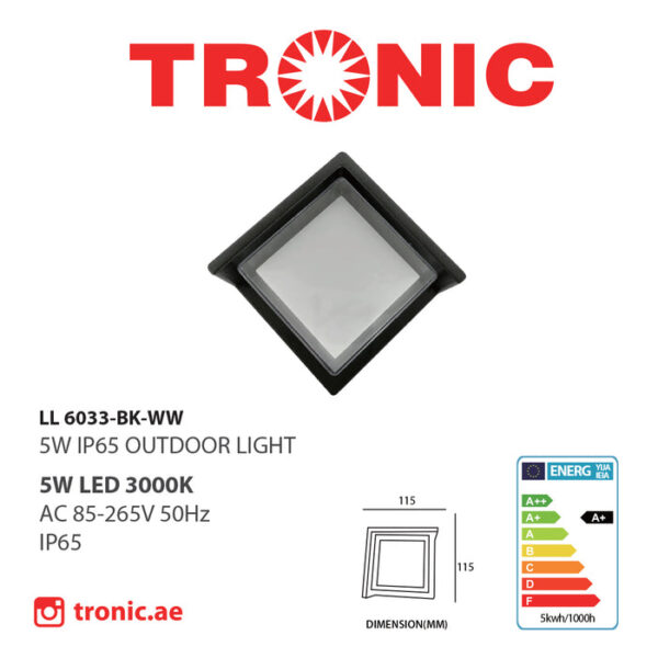 Tronic Black Led Wall Light Square