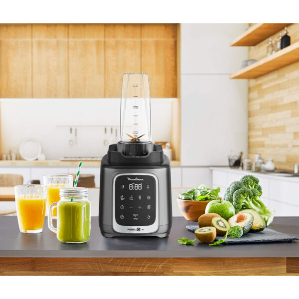 Moulinex Blender 2.6L Tritan Blender Jar With 2 Mills, 1600W, Razor Sharp 6 Blades, Infinity Mix, Digital Touch Control With 5 Automatic Programs, 10 Speed Settings, On The Go Bottle Lm91Hd27
