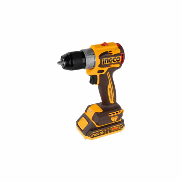 Ingco Compact Brushless Cordless Drill Lithium-Ion 20V 60Nm With 2 Speed Gear, Led Battery Indicator, Work Light Cdli20602