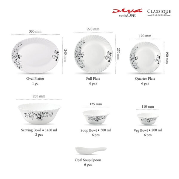 La Opala Dinner Set Mystrio Black Classique 38 Pieces Lm038