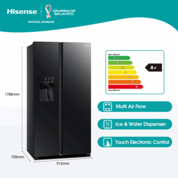 Hisense Refrigerator 535L Side By Side Door, Water Dispenser &Amp; Ice Maker With Inverter Technology H700Smi-Idl