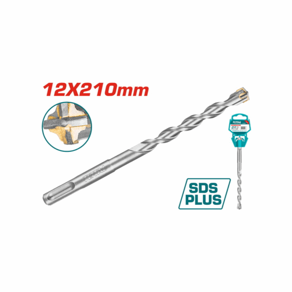 Total Hammer Drill Bit Sds Plus 12 X 210Mm High Quality Cross Head Carbide Tip, Chrome Alloy Steel Tac311201C