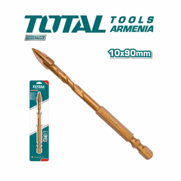 Total Drill Bit For Glass &Amp; Tile Cross Tool Head 10 X 85Mm Titanium Plated Tacg201012