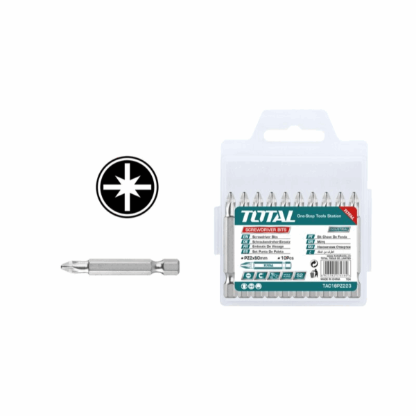 Total Screw Driver Bit Set Pz2 50Mm, Magnetic, S2 Nickel Plated 10Pcs Set Tac16Pz223