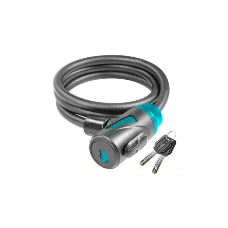 Total Bicycle Lock With Lock Frame 12X1000Mm Pvc Coated Braided With 2Pcs Brass Keys Tbk11210