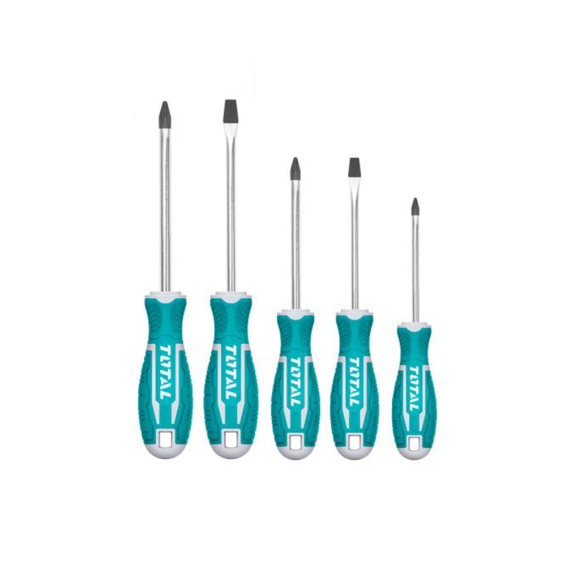 Total 5Pcs Screwdriver Set With New Design Handle, Crv Material, Round Blade Tht2506052
