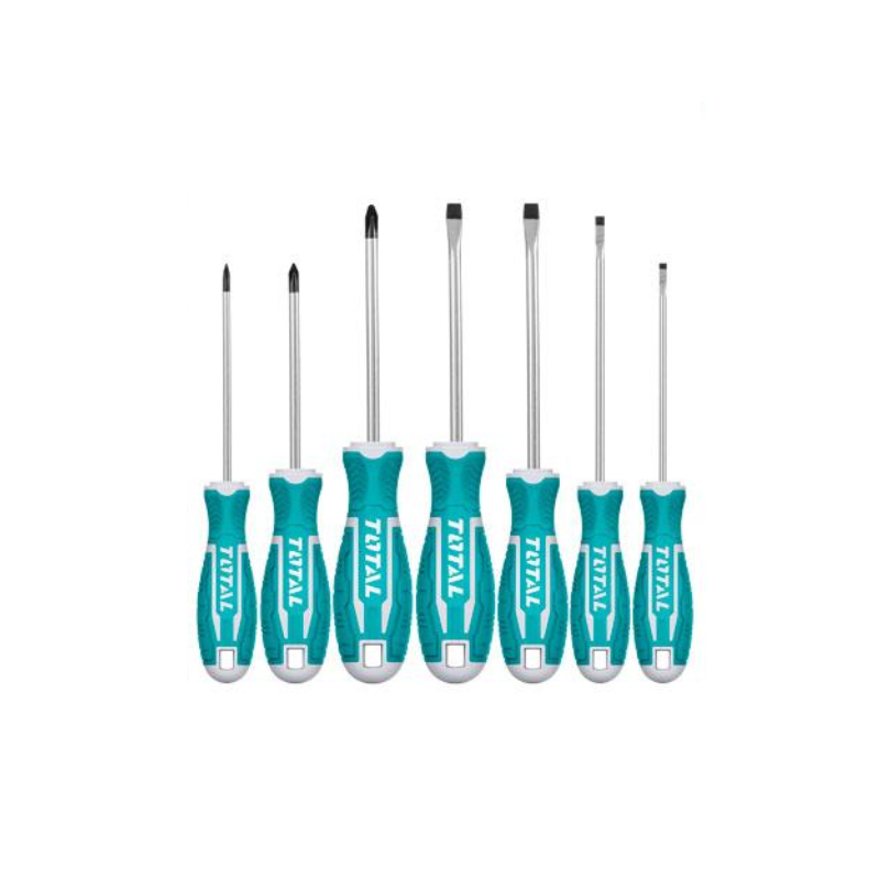 Total 7Pcs Screwdriver Set With New Design Handle, Crv Material, Round Blade Tht2506072
