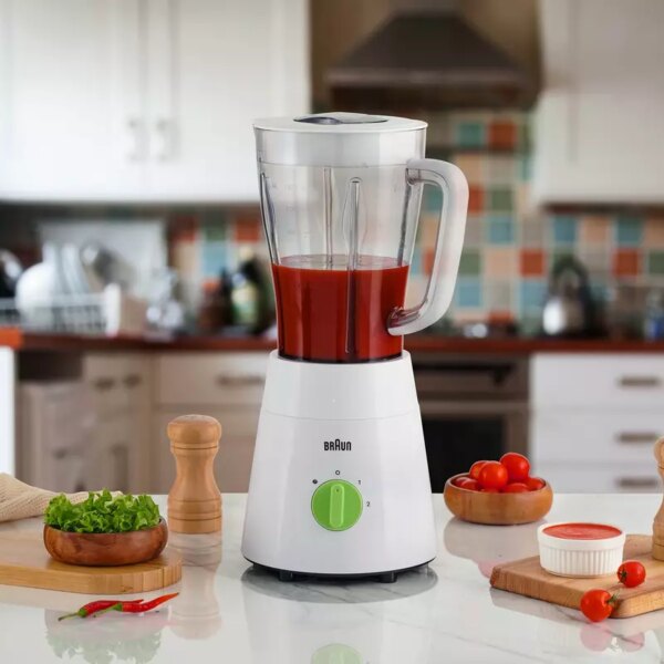 Braun Blender 1.5L 500W Mill &Amp; Chopper Powerblend Triangular Plastic  Jug, 2 Speed, Ice Crushing Function, Stainless Steel Blades Jb0123Wh