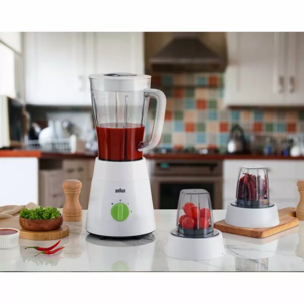 Braun Blender 1.5L 500W Mill &Amp; Chopper Powerblend Triangular Plastic  Jug, 2 Speed, Ice Crushing Function, Stainless Steel Blades Jb0123Wh