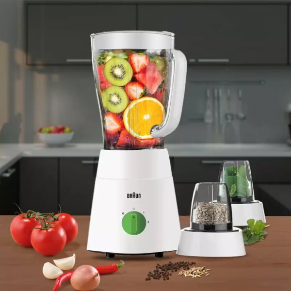 Braun Blender 1.5L 500W Mill &Amp; Chopper Powerblend Triangular Plastic  Jug, 2 Speed, Ice Crushing Function, Stainless Steel Blades Jb0123Wh