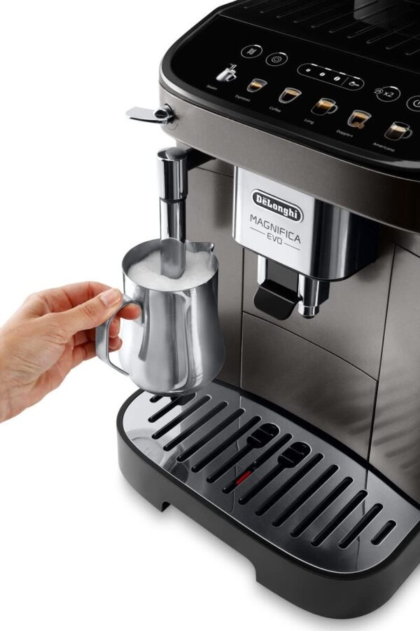 De'Longhi Magnifica Evo Bean To Cup Fully Automatic Coffee Machine Traditional Milk Frother Built In Grinder 100% Arabica Whole Coffee Beans Ecam290.42.Tb Titanium &Amp; Black