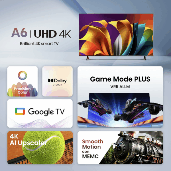 Hisense 65&Quot; Led Uhd 4K Smart Tv With Dolby Vision, 4K Ai Upscaler, Game Mode Plus, Voice Control, Precision Colou, Vidaa 65A6N