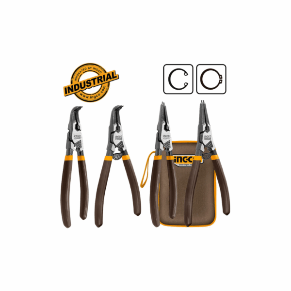 Ingco 4Pcs Circlip Pliers Set 180Mm, Cr-V Steel Black Finish Hccps26180