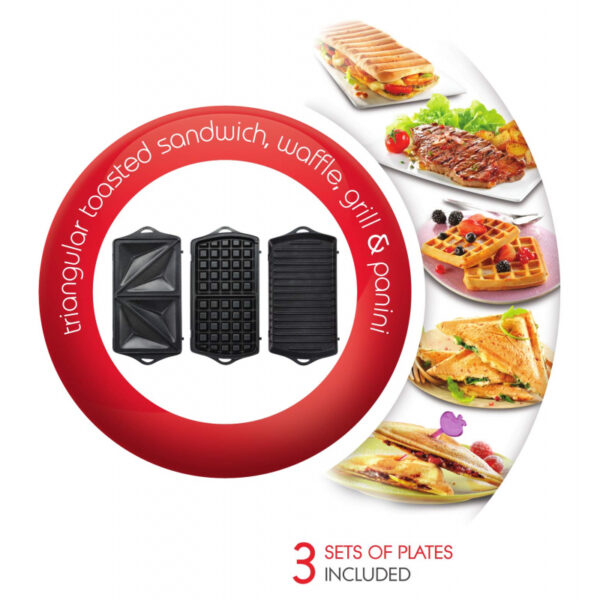 Moulinex Sandwich, Panini &Amp; Waffle Maker 700W 3In1 Interchangeable Plates Sw612543