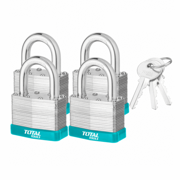 Total Laminated Key Alike Padlock 40Mm With 4 Iron Keys, Solid Brass Cylinder With Bolts 4Pcs Set Tlpk364004