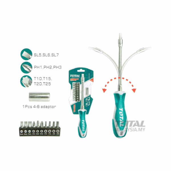 Total Flexible Shaft Screwdriver Set 12Pcs Tht250Fl1206