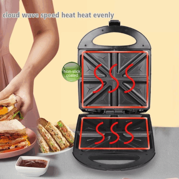 Raf Sandwich Maker 1400W 4 Slice Double-Sided Heating, Non-Stick Coated R.2290