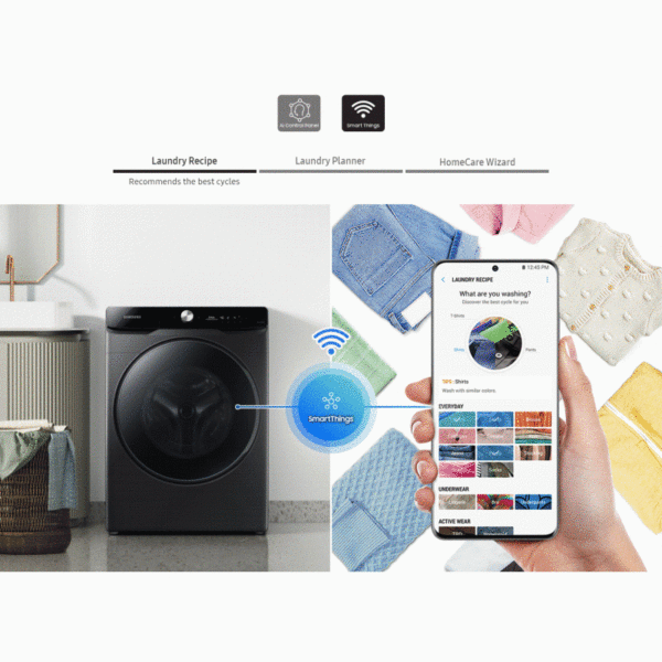 Samsung Washing Machine 21Kg Dryer 12Kg Digital Inverter, Front Load, Eco Bubble, Ai Control, Auto Dispense, Hygiene Steam, Vrt Plus, Black Wd21T6300Gv/Nq