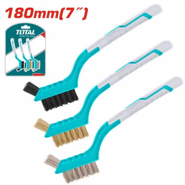 Total Abrasive Wire Brush 180Mm/7&Quot; 3Pcs Set, Three Mini Cleaning Brushes With Nylon, Brass And Wire Bristles Tac38033