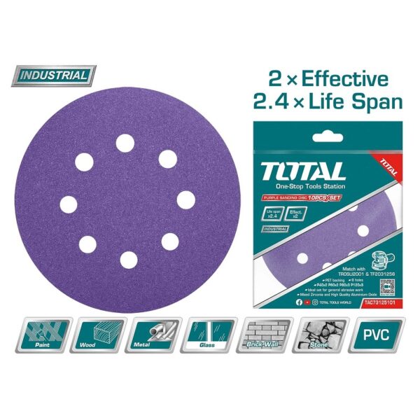 Total Sand Paper For Random Orbit Sander 125Mm 10Pcs Tac73125101