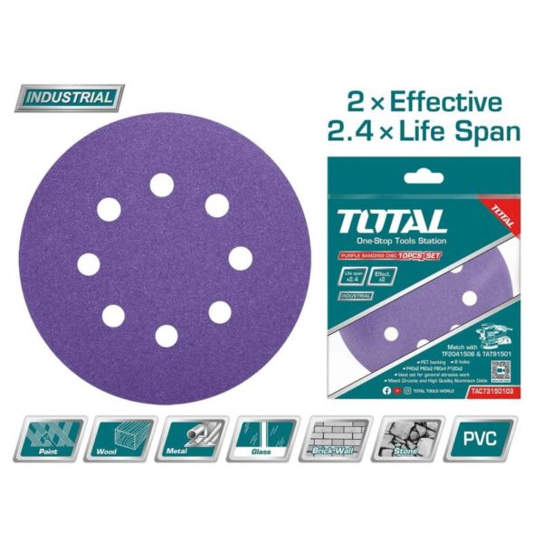 Total Sand Paper For Random Orbit Sander 150Mm 10Pcs Tac73150103
