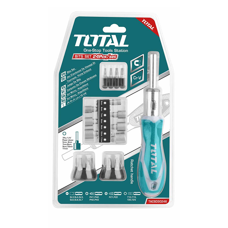 Total Ratchet Screwdriver And Bit Set 24Pcs Tacsd30246