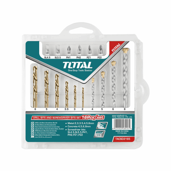 Total Drill Bit Set &Amp; Screw Driver Bit Set 16Pcs Tacsd3165