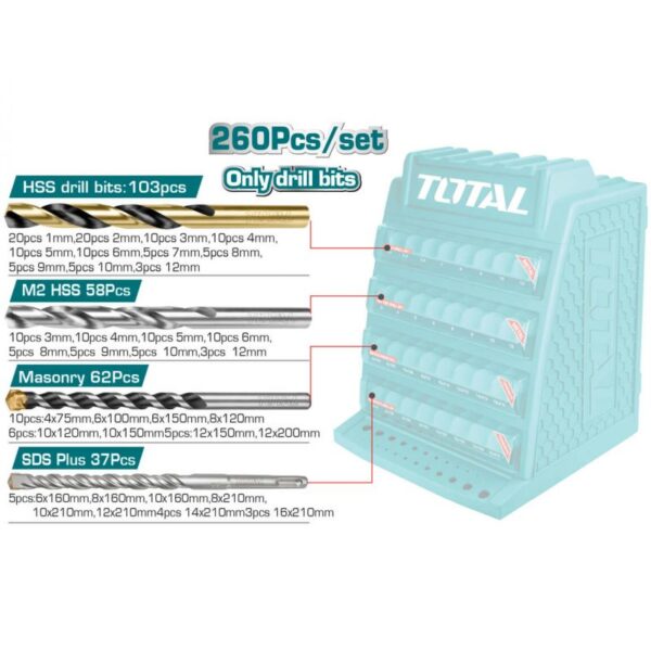 Total Drill Bit Set With Drill Bits &Amp; Display Box 260Pcs Takd2608M-1 / Takd2688