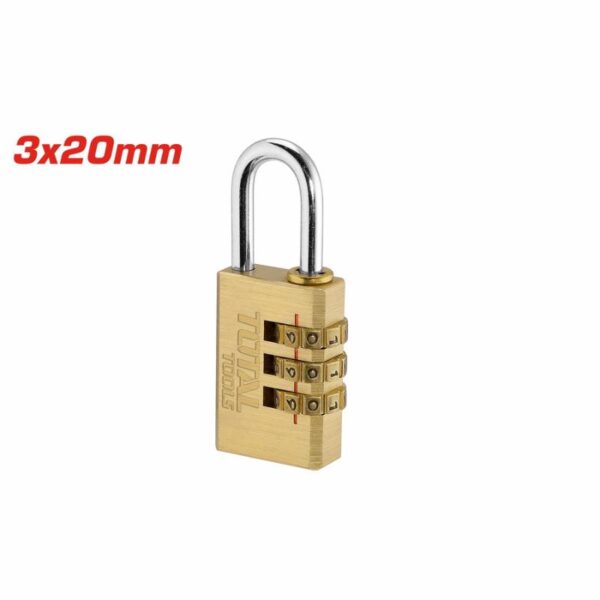 Total Brass 3 Digit Combination Padlock 3 X 20Mm, Password Combination Can Be Customized Tbck37203