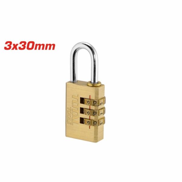 Total Brass 3 Digit Combination Padlock 3 X 30Mm, Password Combination Can Be Customized Tbck37303