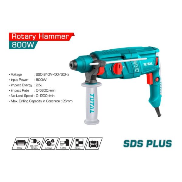 Total Rotary Hammer Drill Machine 800W Sds Plus Th308266