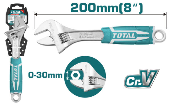 Total Adjustable Wrench 8” With Total Style Handle Tht101086