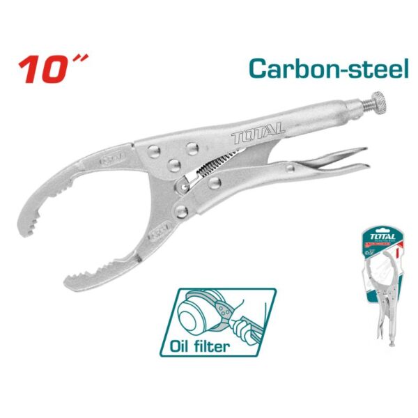 Total Plier Locking 10&Quot; For Oil Filter, Paw Lock Position Of Filter Small Cars And Trucks, Nickel Plated Tht190905