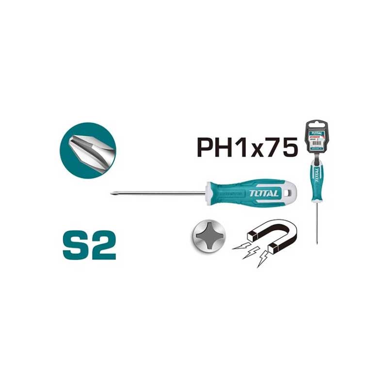 Total Phillips Screw Driver Ph1 X 75Mm Tht26Ph1075