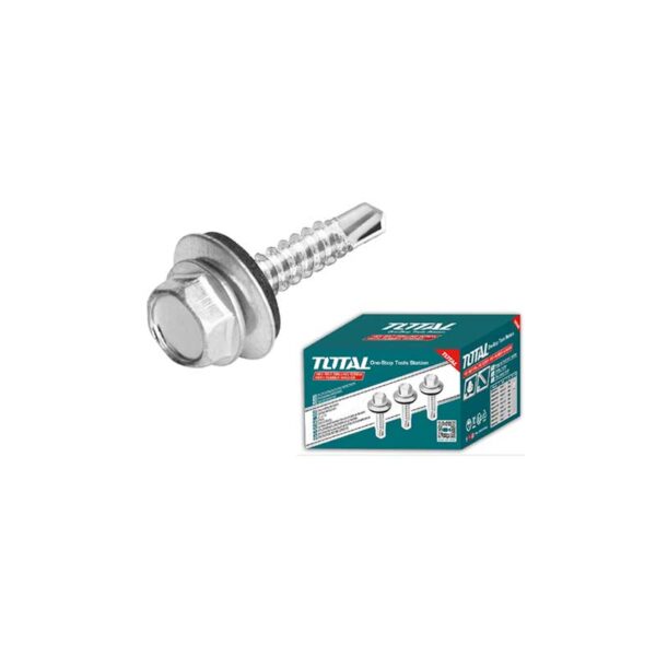 Total Self Drilling Hex Screw With Rubber Washer, Zinc Plated 14X1-1/2&Quot; (6.3X38Mm) 250Pcs Thwhd141121