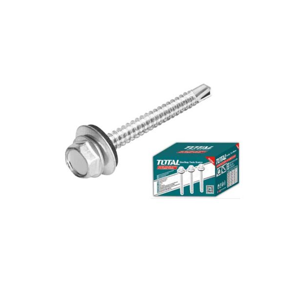 Total Self Drilling Hex Screw With Rubber Washer, Zinc Plated 14X3&Quot; (6.3X75Mm) 100Pcs Thwhd1431